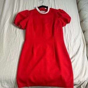 Red pearl neck dress